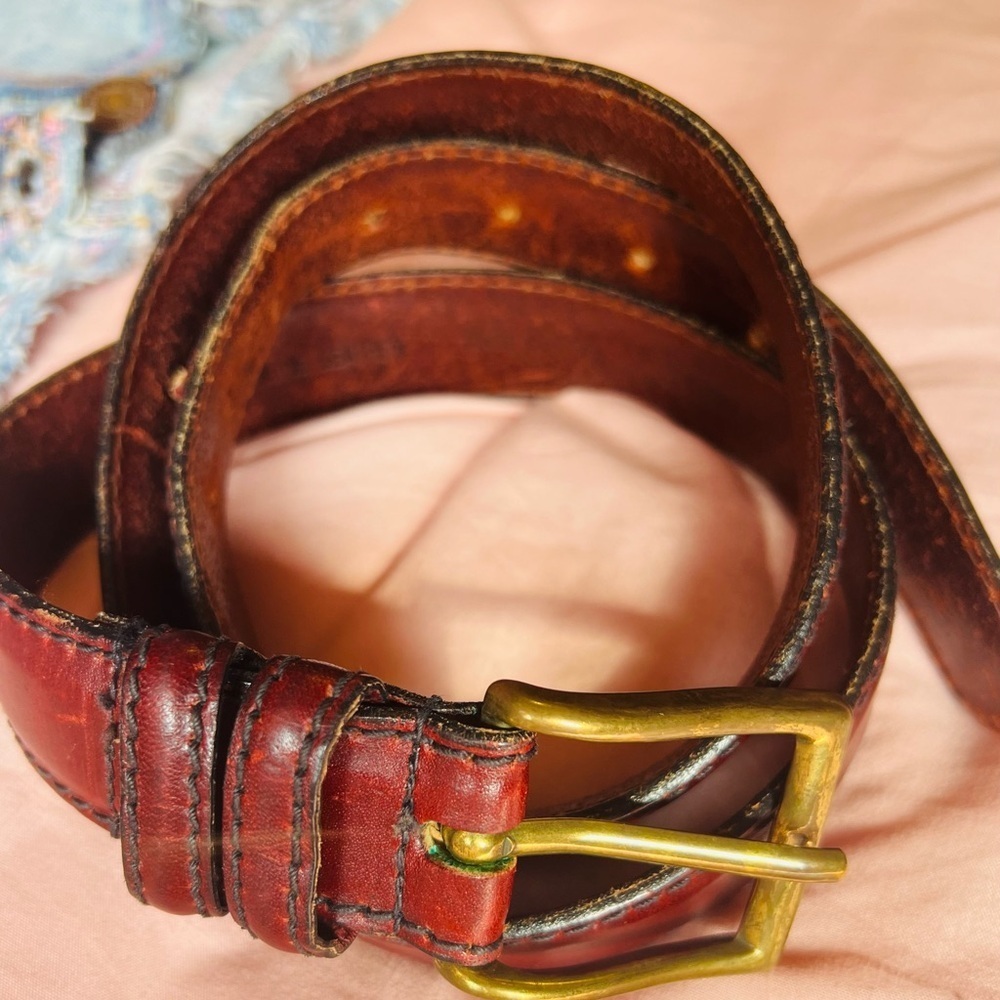 Classic Brown Leather Belt with Gold Buckle